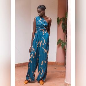 DIARRABLU Sustainable Umy Teal Abstract Print Convertible Design Jumpsuit XL